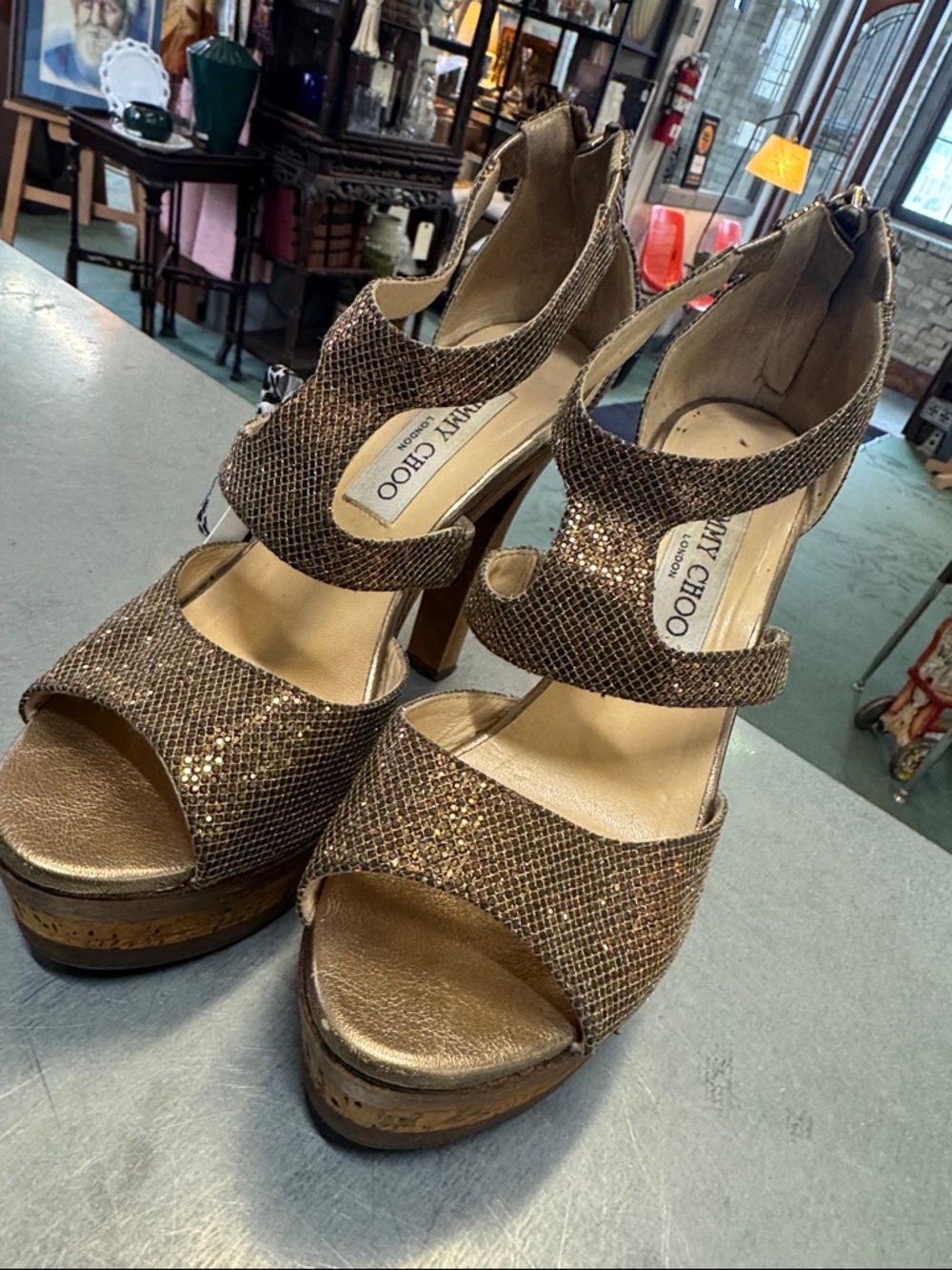 Jimmy Choo Gold Glitter Platform Sandals